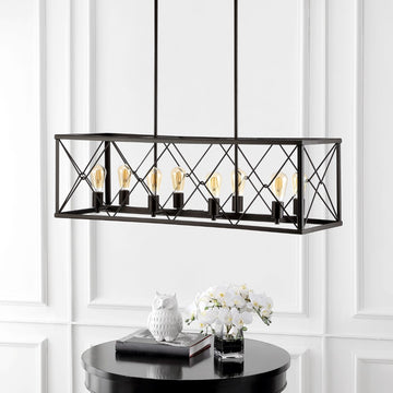 Galax 39" 8-Light Adjustable Iron Farmhouse Industrial LED Dimmable Pendant - JONATHAN Y